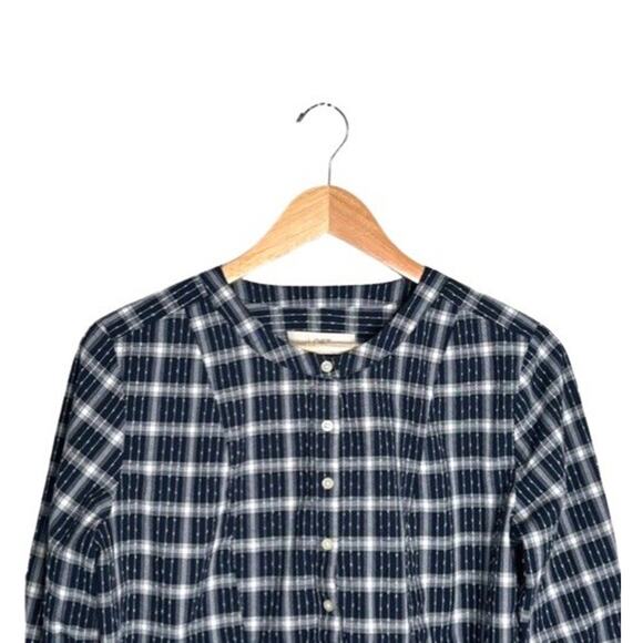 Loft Blouse Navy Plaid Long Sleeves Size Medium Flowing Blue White Cotton Winter - Picture 3 of 9